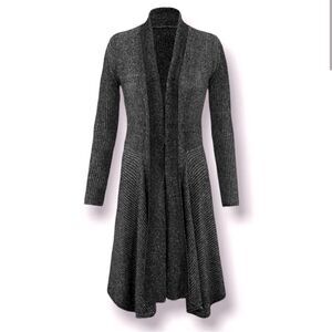 Cabi 3530 Black Gray Marled Stripe Knit Lagenlook Open Cloak Cardigan Sweater